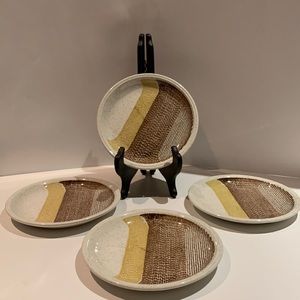 4 Biltons Side Plates - Brown/Yellow Abstract Design on a Speckled Cream Base